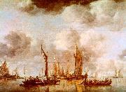 Jan van de Cappelle A Dutch Yacht and Many Small Vessels at Anchor painting